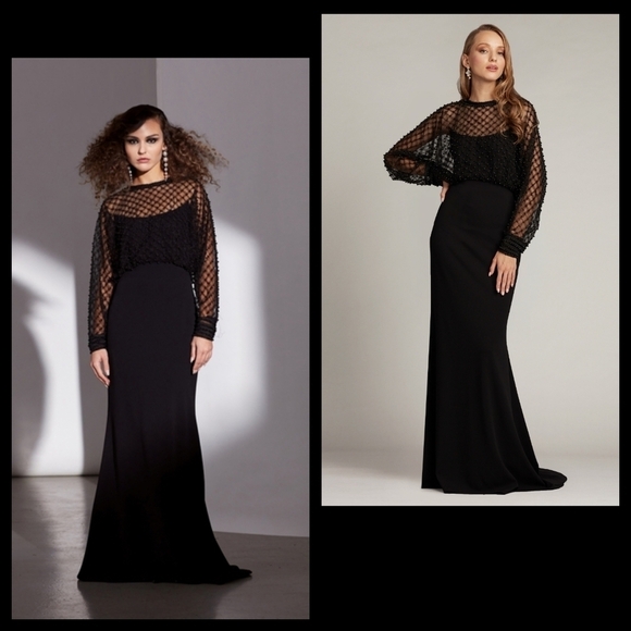 TADASHI SHOJI Esa Pearl Dotted Dolman‎ Sleeve Gown - Picture 1 of 10